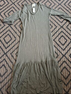 Anthropologie Olive Green Ribbed Maxi Dress with Ruffle Hem